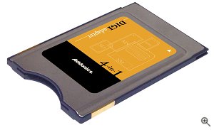 Addonics' 4-in-1 DigiAdapter flash adapter. Courtesy of Addonics, with modifications by Michael R. Tomkins. Click for a bigger picture!
