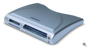 Addonics' Mini DigiDrive flash reader. Courtesy of Addonics, with modifications by Michael R. Tomkins. Click for a bigger picture!