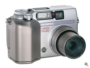 Olympus' Camedia C-3020 Zoom digital camera. Courtesy of Olympus, with modifications by Michael R. Tomkins. Click for a bigger picture!