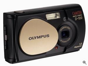 Olympus' Camedia Brio D-100 digital camera, front  right quarter view. Courtesy of Olympus. Click for a bigger picture!