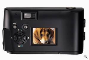 Olympus' Camedia Brio D-100 digital camera, rear  view. Courtesy of Olympus. Click for a bigger picture!