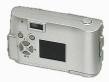 Olympus' Camedia  C-1 digital camera, upper rear right quarter view. Courtesy of Olympus Japan.