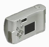 Olympus' Camedia  C-1 digital camera, upper rear left quarter view. Courtesy of Olympus Japan.