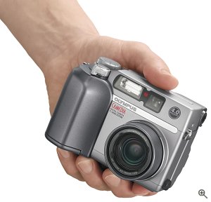 Olympus' Camedia C-4000 Zoom digital camera. Courtesy of Olympus, with modifications by Michael R. Tomkins. Click for a bigger picture!