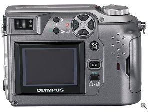 Olympus' Camedia C-4000 Zoom digital camera. Courtesy of Olympus, with modifications by Michael R. Tomkins. Click for a bigger picture!