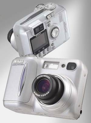 Nikon's Coolpix 885 digital camera. Courtesy of Nikon with modifications by Michael R. Tomkins.