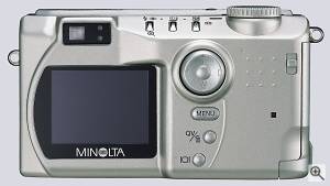 Minolta's DiMAGE S304 digital camera, rear view. Courtesy of Minolta. Click for a bigger picture!