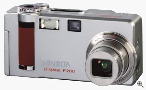 Minolta's Dimage F200 digital camera. Courtesy of Minolta, with modifications by Michael R. Tomkins. Click for a bigger picture!