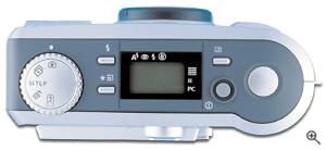 Kyocera's EZ Digital 1.3 digital camera, top view.  Courtesy of Kyocera Optics Inc., with modifications by Michael R. Tomkins. Click for a bigger picture!