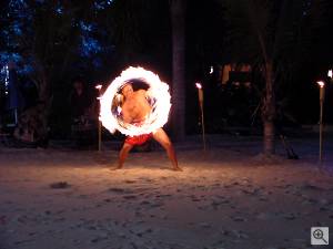 Fire thrower at Sony's pre-PMA 2001 press event. Copyright (c) 2001, Michael R. Tomkins, all rights reserved. Click for a bigger picture!