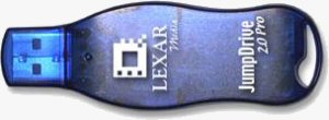 Lexar's Jumpdrive 2.0 USB flash drive. Courtesy of Lexar, with modifications by Michael R. Tomkins.