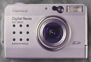 Konica's Digital  Revio KD-300Z digital camera, front view. Courtesy of Konica.