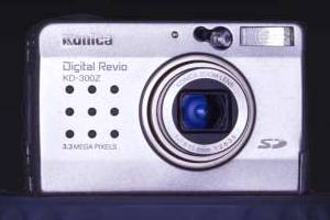 Konica's Digital  Revio KD-300Z digital camera, front view. Courtesy of Konica.