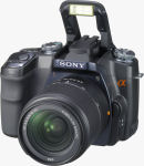 Sony's Alpha DSLR-A100 digital SLR. Courtesy of Sony, with modifications by Michael R. Tomkins.