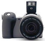 Canon's PowerShot Pro90 IS digital camera, front view.  Copyright (c) 2001, The Imaging Resource, all rights reserved.