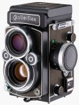 Rollei's RolleiFlex 2.8F medium-format twin-lens reflex camera. Courtesy of Rollei, with modifications by Michael R. Tomkins.