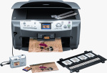 Epson's Stylus Photo RX620 all-in-one. Courtesy of Epson, with modifications by Michael R. Tomkins.
