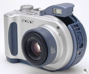 Sony's MVC-CD200 digital camera, front left quarter  view. Copyright (c) 2001, The Imaging Resource. All rights reserved. Click for a bigger picture!