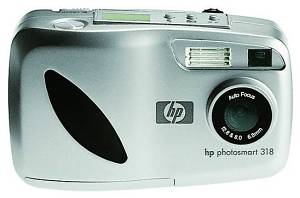 Hewlett Packard's PhotoSmart 318 digital camera. Courtesy of Hewlett Packard, with modifications by Michael R. Tomkins.