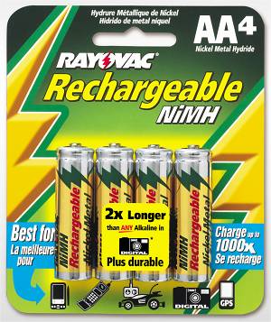 Rayovac's new long-life NiMH rechargeable batteries. Courtesy of Rayovac.