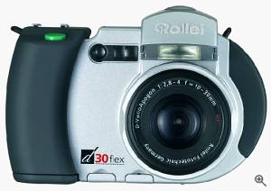 Rollei's d 30 flex digital camera, front view. Courtesy of Rollei - click for a bigger picture!