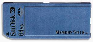 a 64MB SanDisk-branded Sony Memory Stick. Courtesy of SanDisk Corp.