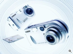 Sony's Cyber-shot DSC-P32 and DSC-P72 digital cameras. Courtesy of Sony, with modifications by Michael R. Tomkins. Click for a bigger picture!