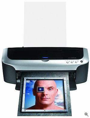 Epson's Stylus Photo 2200 photo printer. Courtesy of Epson, with modifications by Michael R. Tomkins. Click for a bigger picture! 