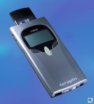 TeraOptix's Terapin Mine, shown with Wireless LAN card inserted. Courtesy of TeraOptix. Click for a bigger picture!