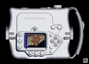 Light & Motion's Tetra 5000 underwater housing. Courtesy of Light & Motion Industries, with modifications by Michael R. Tomkins.