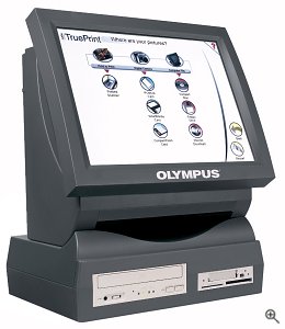 Olympus's TruePrint TP-100 self-service photo kiosk. Courtesy of Olympus America Inc., with modifications by Michael R. Tomkins. Click for a bigger picture!