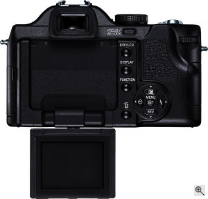 Leica's V-LUX 1 digital camera. Courtesy of Leica, with modifications by Michael R. Tomkins. Click for a bigger picture!