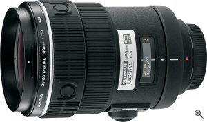 Olympus' Zuiko Digital 150mm F2.0 lens. Courtesy of Olympus, with modifications by Michael R. Tomkins. Click for a bigger picture!