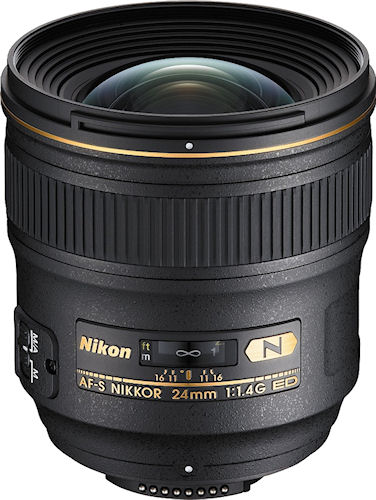 The Nikon AF-S Nikkor 24mm 1:1.4G ED lens. Photo provided by Nikon Inc. Click for a bigger picture!