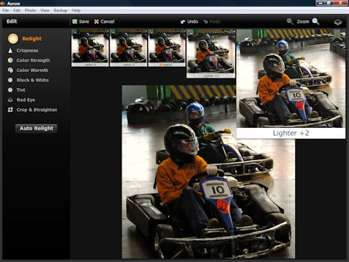 The relight tool adjusts brightness intelligently, and can do so automatically. Screenshot copyright Â© 2009, Imaging Resource / Michael R. Tomkins. Click for a bigger picture!