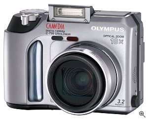 Olympus' Camedia C-730 Ultra Zoom digital camera. Courtesy of Olympus, with modifications by Michael R. Tomkins. Click for a bigger picture!