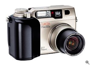 Olympus' C-2040 Zoom digital camera, front right quarter view. Courtesy of Olympus - click for a bigger picture!