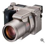 Olympus C-2100 Ultra ZOOM digital camera, front quarter view.  Courtesy of Olympus America Inc. - click for a bigger picture!