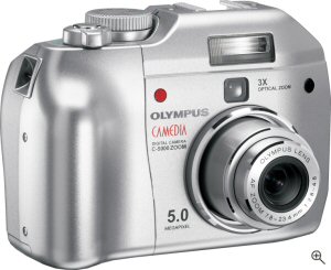 Olympus C-5000 Zoom digital camera. Courtesy of Olympus, with modifications by Michael R. Tomkins. Click for a bigger picture!