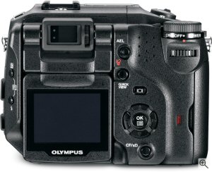 Olympus' C-5060 digital camera. Courtesy of Olympus, with modifications by Michael R. Tomkins. Click for a bigger picture!