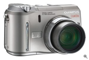 Olympus' C-750 Ultra Zoom digital camera. Courtesy of Olympus, with modifications by Michael R. Tomkins. Click for a bigger picture!