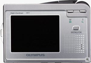 Olympus' Camedia AZ-1 digital camera. Courtesy of Olympus, with modifications by Michael R. Tomkins. Click for a bigger picture!