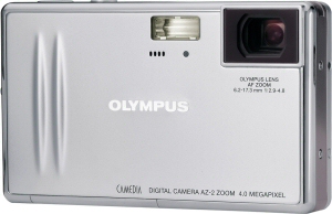 Olympus' Camedia AZ-2 digital camera. Courtesy of Olympus, with modifications by Michael R. Tomkins. Click for a bigger picture!