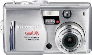 Olympus' Camedia C-60 Zoom digital camera. Courtesy of Olympus, with modifications by Michael R. Tomkins. Click for a bigger picture!