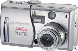 Olympus' Camedia C-60 Zoom digital camera. Courtesy of Olympus, with modifications by Michael R. Tomkins. Click for a bigger picture!