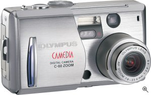 Olympus' Camedia C-60 Zoom digital camera. Courtesy of Olympus, with modifications by Michael R. Tomkins. Click for a bigger picture!