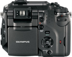Olympus's Camedia C-7070 Wide Zoom digital camera. Courtesy of Olympus, with modifications by Michael R. Tomkins. Click for a bigger picture!