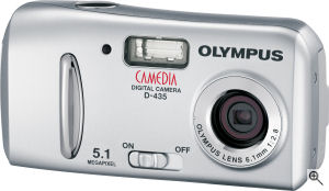 Olympus' Camedia D-435 digital camera. Courtesy of Olympus, with modifications by Michael R. Tomkins. Click for a bigger picture!