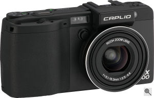Ricoh's Caplio GX100 digital camera. Courtesy of Ricoh, with modifications by Michael R. Tomkins. Click for a bigger picture!