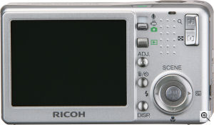 Ricoh's Caplio R3 digital camera. Courtesy of Ricoh, with modifications by Michael R. Tomkins. Click for a bigger picture!